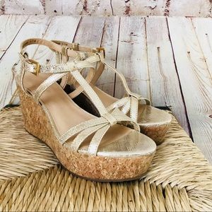 NEW Gold KATE SPADE Cork Wedge Sandals 7.5